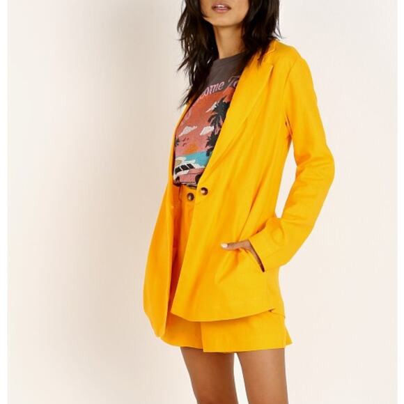 Show Me Your Mumu Artemis Blazer Canary Yellow Linen Mix Small - Picture 8 of 8